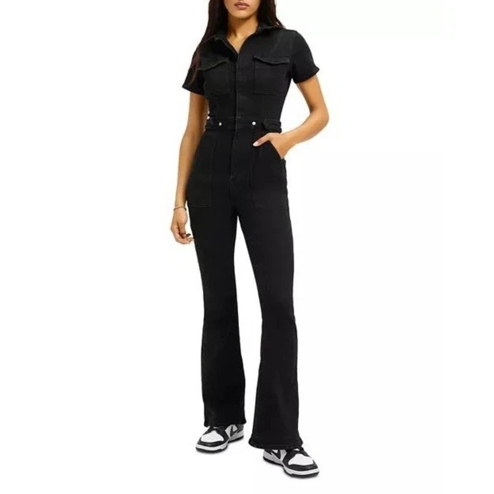 Good American Black Denim Short-Sleeve Jumpsuit - Picture 3 of 10